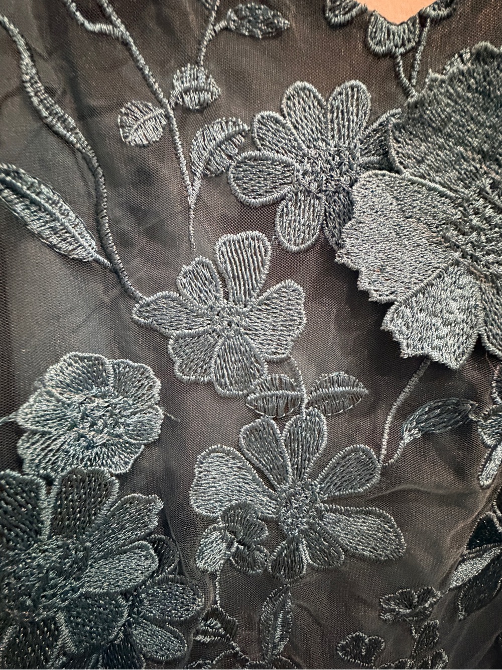 Storia Teal Floral Appliqué Spaghetti-Strap Mini Dress - Picture 3 of 5